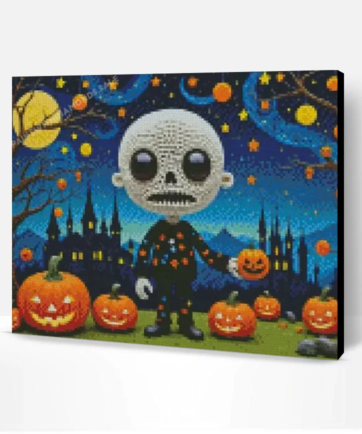 Spooky Doll with Jack-O'-Lantern halloween diamond painting