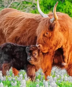 Highland Cow And Baby Diamond Painting