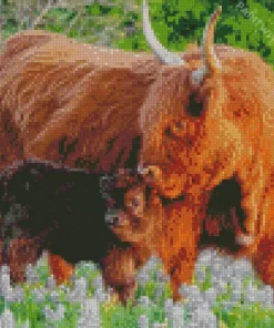 Highland Cow And Baby Diamond Painting