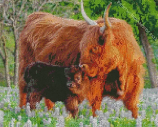 Highland Cow And Baby Diamond Painting