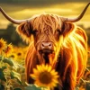 Highland Cow And Sunflowers Diamond Painting