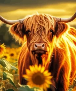 Highland Cow And Sunflowers Diamond Painting