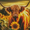 Highland Cow And Sunflowers Diamond Painting