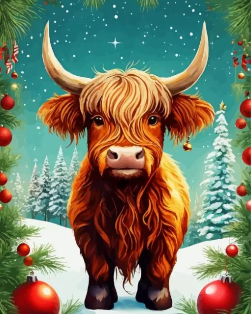 Highland Cow In Snow Diamond Painting