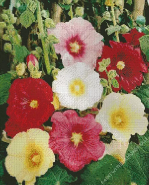 Hollyhocks Flower Diamond Painting