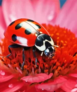 Ladybug On Pink Flower Diamond Painting