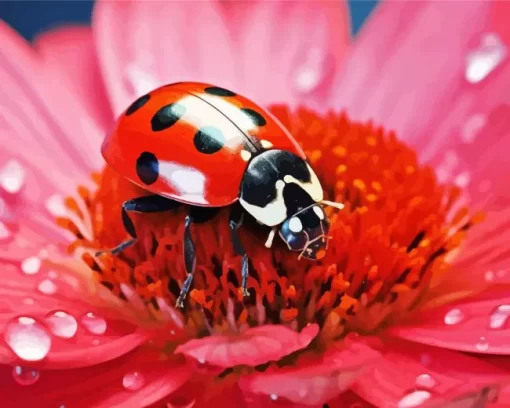 Ladybug On Pink Flower Diamond Painting