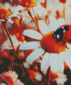 Ladybug On White Daisy Diamond Painting