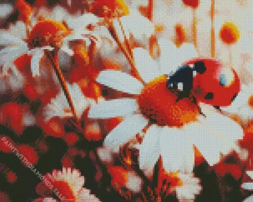 Ladybug On White Daisy Diamond Painting