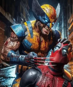 Marvel Wolverine vs Deadpool Diamond With Numbers