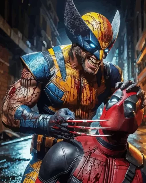 Marvel Wolverine vs Deadpool Diamond With Numbers