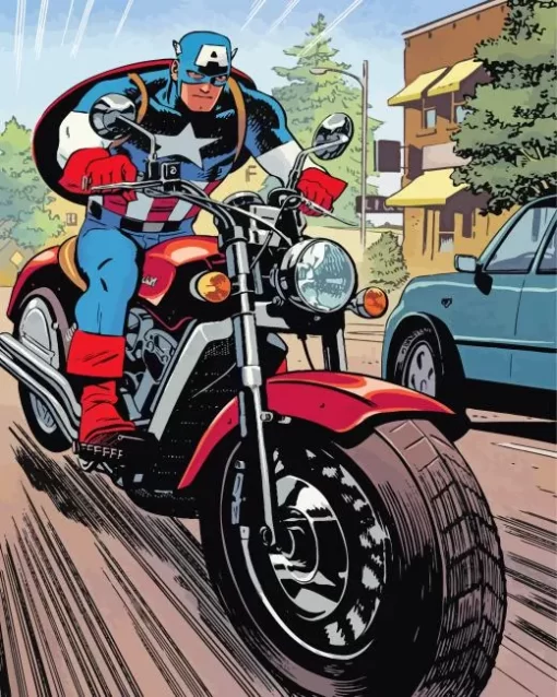 Marvel captain america on motorcycle Diamond With Numbers