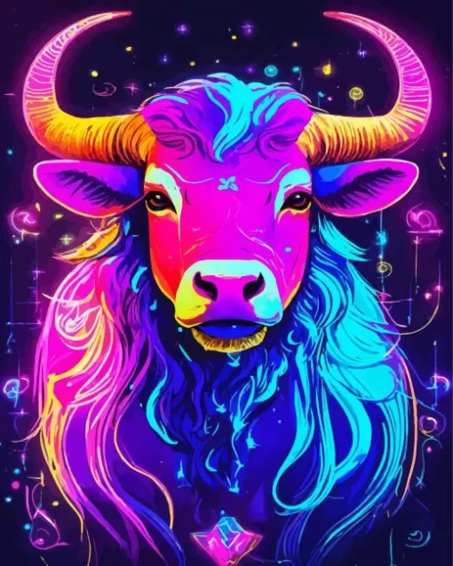 Neon Highland Cow Diamond Painting