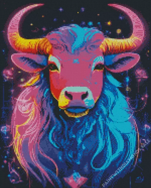 Neon Highland Cow Diamond Painting