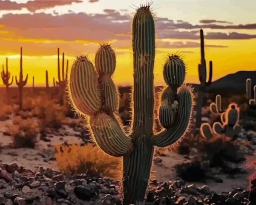 Saguaro Cactus At Sunset Diamond Painting