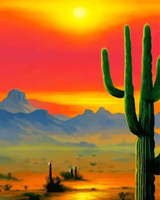 Saguaro Cactus Sunset Diamond Painting