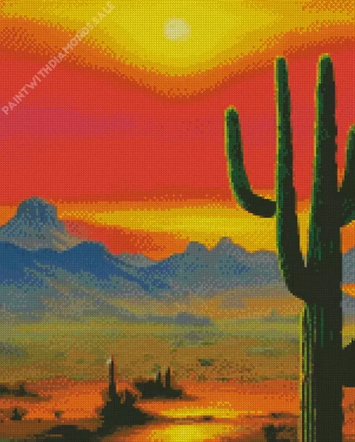 Saguaro Cactus Sunset Diamond Painting