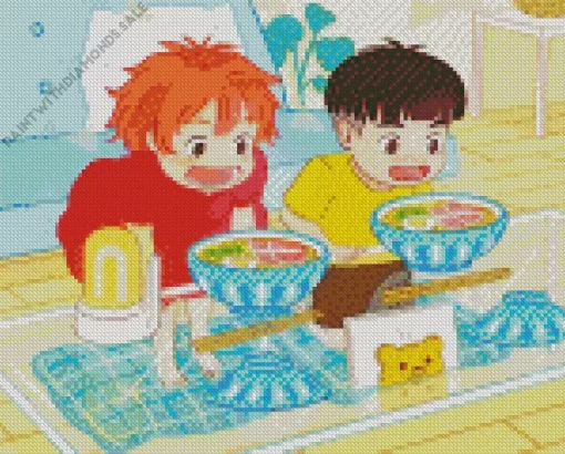 Sosuke And Ponyo Eating Diamond Dotz