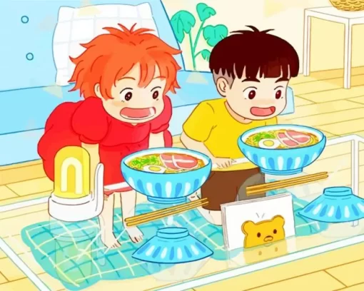 Sosuke And Ponyo Eating Diamond Paints