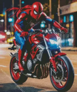 Spider Man On Motorcycle Diamond Paintings