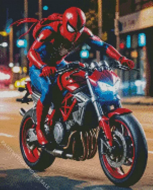 Spider Man On Motorcycle Diamond Paintings