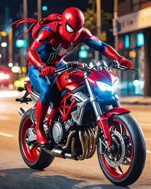 Spider Man On Motorcycle Diamond With Numbers