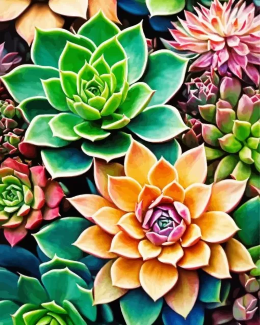 Succulent With Flowers Diamond Painting