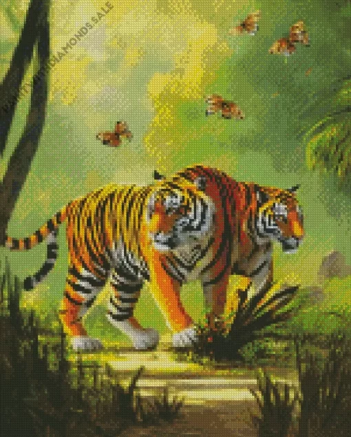 Tigers And Butterflies Diamond Painting