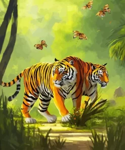 Tigers And Butterflies Diamond Painting