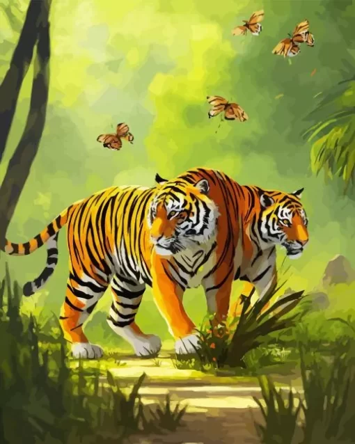 Tigers And Butterflies Diamond Painting