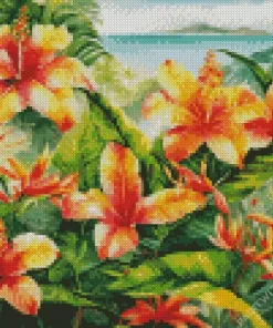 Tropical Hibiscus Flowers Art Diamond Painting