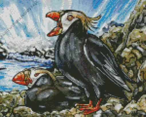 Tufted Puffin Pair Art Diamond Painting