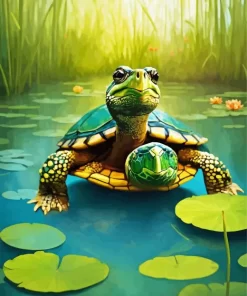 Turtles On Lily Pad Diamond Painting