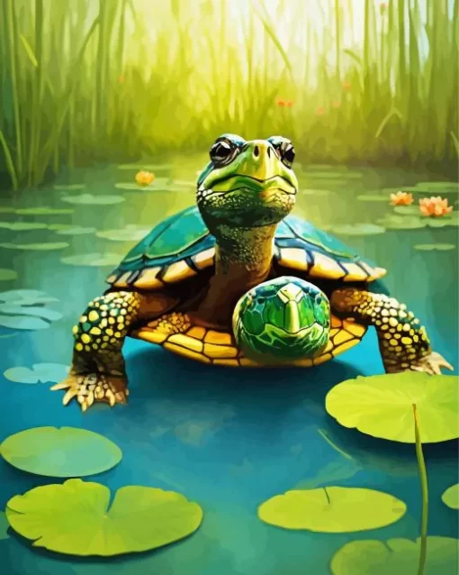 Turtles On Lily Pad Diamond Painting