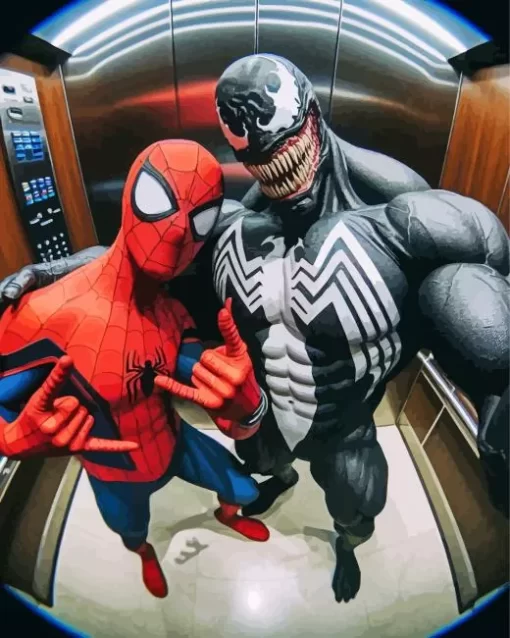 Venom And Spider Man Selfie Diamond With Numbers