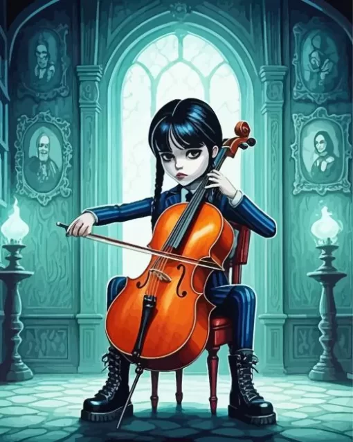 Wednesday Playing Cello Diamond Paintings