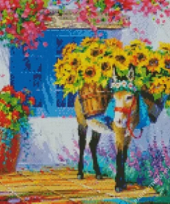 Abstract Donkey And Sunflowers Diamond Painting