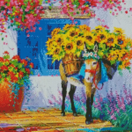 Abstract Donkey And Sunflowers Diamond Painting