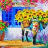 Abstract Donkey And Sunflowers Diamond Painting