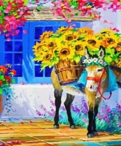 Abstract Donkey And Sunflowers Diamond Painting