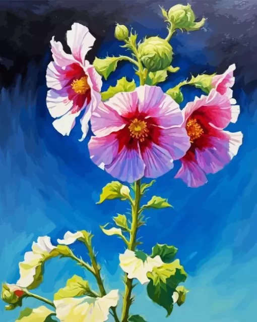 Abstract Hollyhock Flowers Diamond Painting