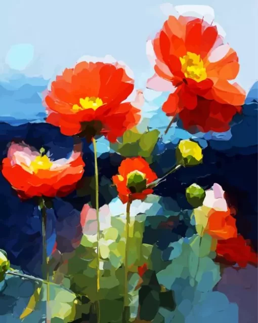 Abstract Red Poppies Diamond Painting