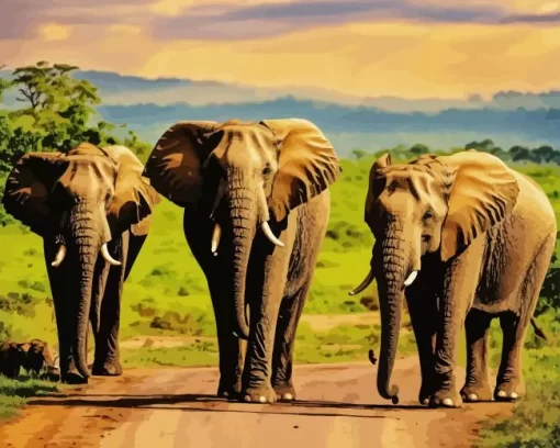 African Elephants Diamond Painting