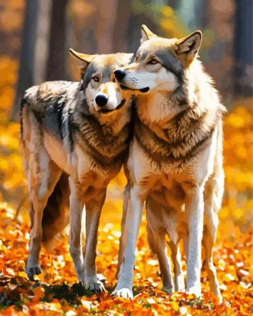 Autumn Wolf Couple Diamond Painting