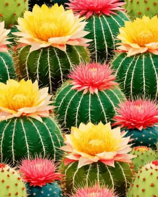 Barrel Cactus With Flowers Diamond Painting