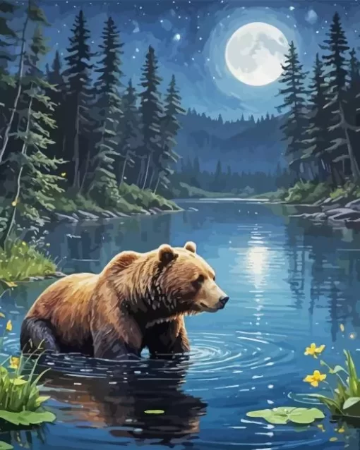 Bear In A River Diamond Painting