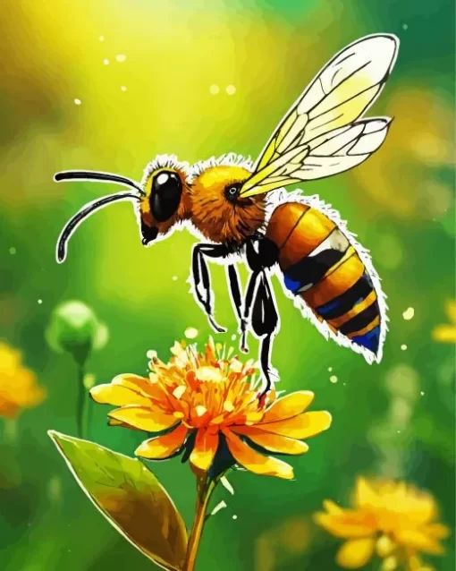 Bee On A Yellow Flower Art Diamond Painting