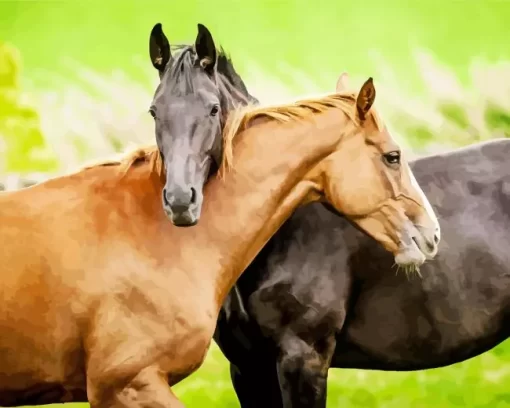 Black And Brown Horse Diamond Painting