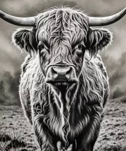 Black And White Highland Cow Diamond Painting