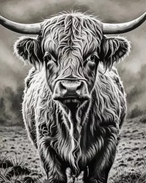 Black And White Highland Cow Diamond Painting